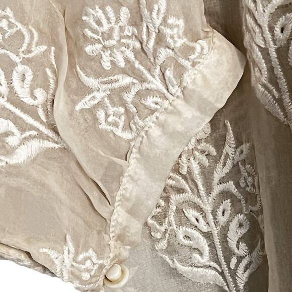Johnny Was Silk Sheer Embroidered Cream Ivory Shirt 4 Love & Liberty M Lace - Picture 4 of 11